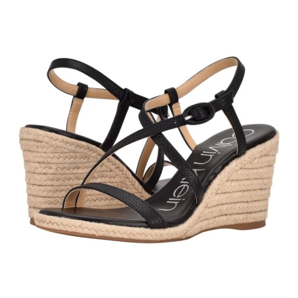 Calvin Klein Blairy 2 Black Espadrille Wedge Sandals Size 9